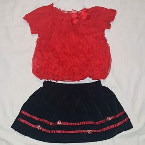 Girls 18mnth red shirt & black velour skirt